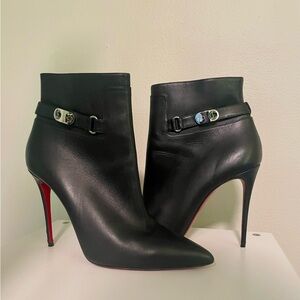 Christian Louboutin Black High Heel Booties with Signature Red Sole, Size 10.5